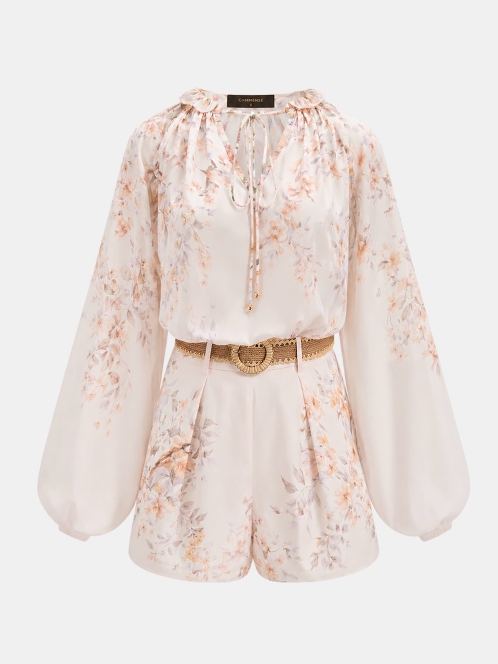 Commense  Floral Tie-Neck Shorts Set  in Blush